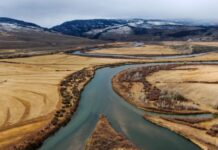 Some of the snowmelt flowing in the Blue River as it joins the Colorado River photo