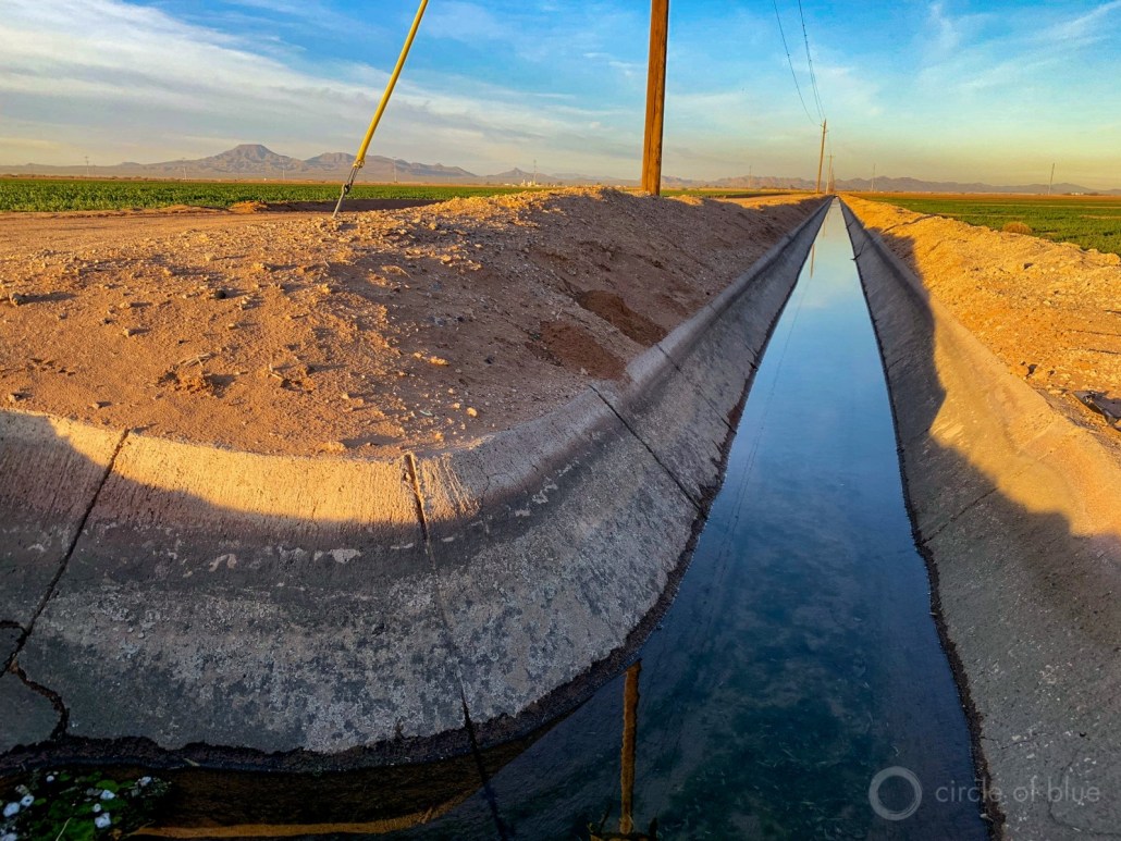 An irrigation canal in Pinal County. This is the year the limitations of Arizona’s 20th-century engineering and policy innovations are readily apparent. Groundwater withdrawals in and outside the AMAs are increasing. Photo © Keith Schneider / Circle of Blue